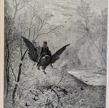 1902 Ruggiero On The Hippogriff Wood Engraving Print Gustave Dore F18A1