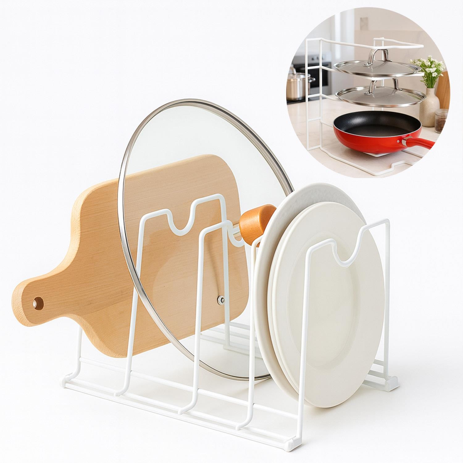 Bakeware Cookware Storage Rack Horizontal Vertical Stand Pans Lids Tray System