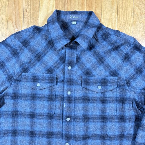 Ibex L Virgin Wool Blend Plaid Flannel Snap Button Up Shirt *FLAWS AND HOLE READ - Picture 2 of 24