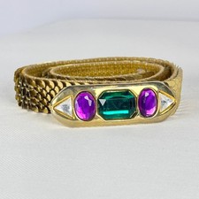 Statement Day-Lor Gold Metal Mesh Jeweled Buckle Belt Emerald Purple Cabochon