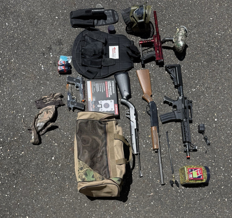 Quick Shot Paintball Marker Package w/ Mask, Vest, Pod Pack, Hopper, Pods