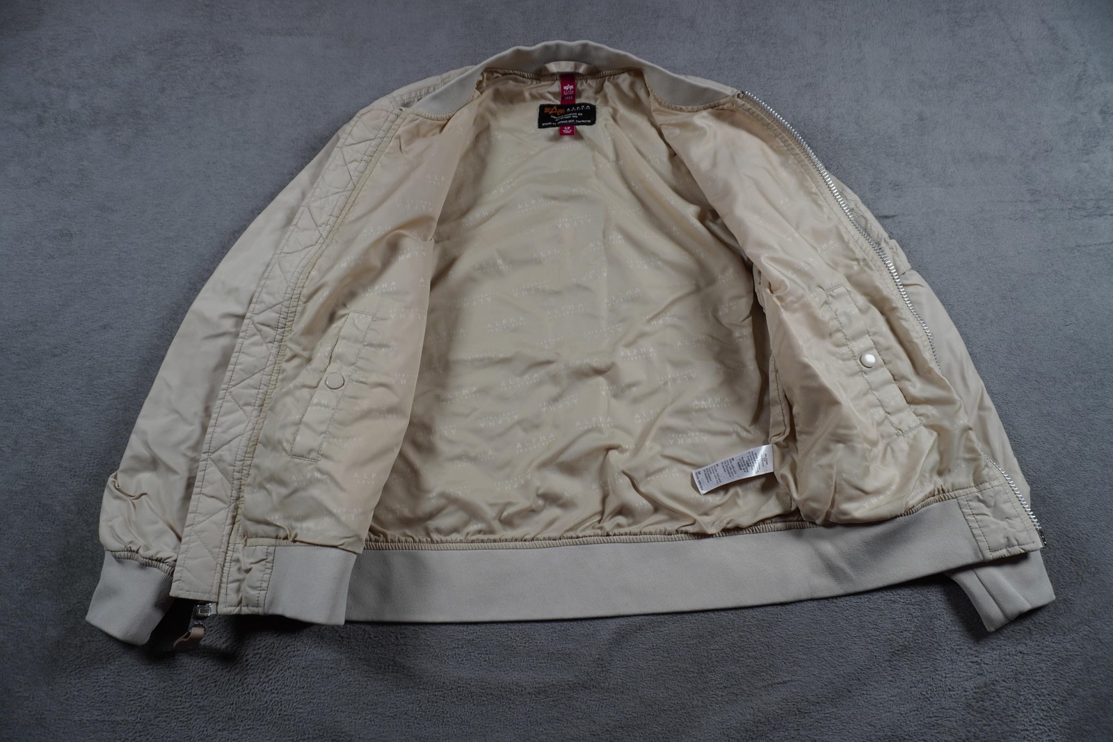 Alpha Industries MA-1 Bomber Jacket  Womens Small Beige Nylon Full Zip Utility image 4