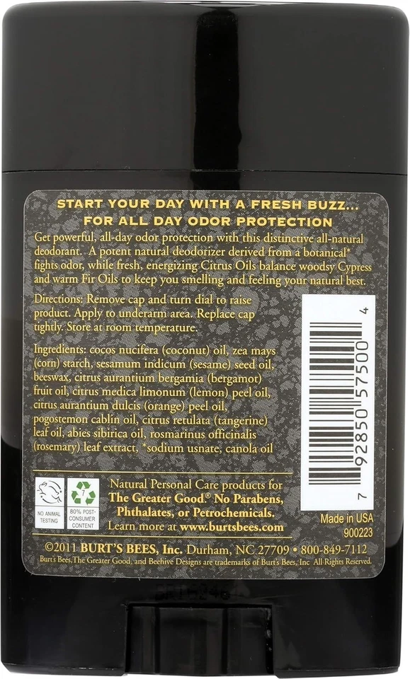 Burt's Bees Natural skin Care For Men Deodorant, 2.6 oz (74 g) -NEW- Foto 2 de 3