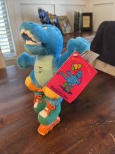 Vintage 1990 Montysaurus The Rollerblading Blue Dinosaur 12 Plush NEW W Tags