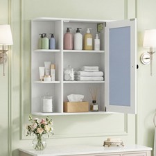 Bathroom Wall Cabinet with Mirror & 6 Side Open Shelves
