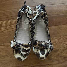 Miu Miu Embellished Size 38 Silver Leather Scrunch Ballet Flats