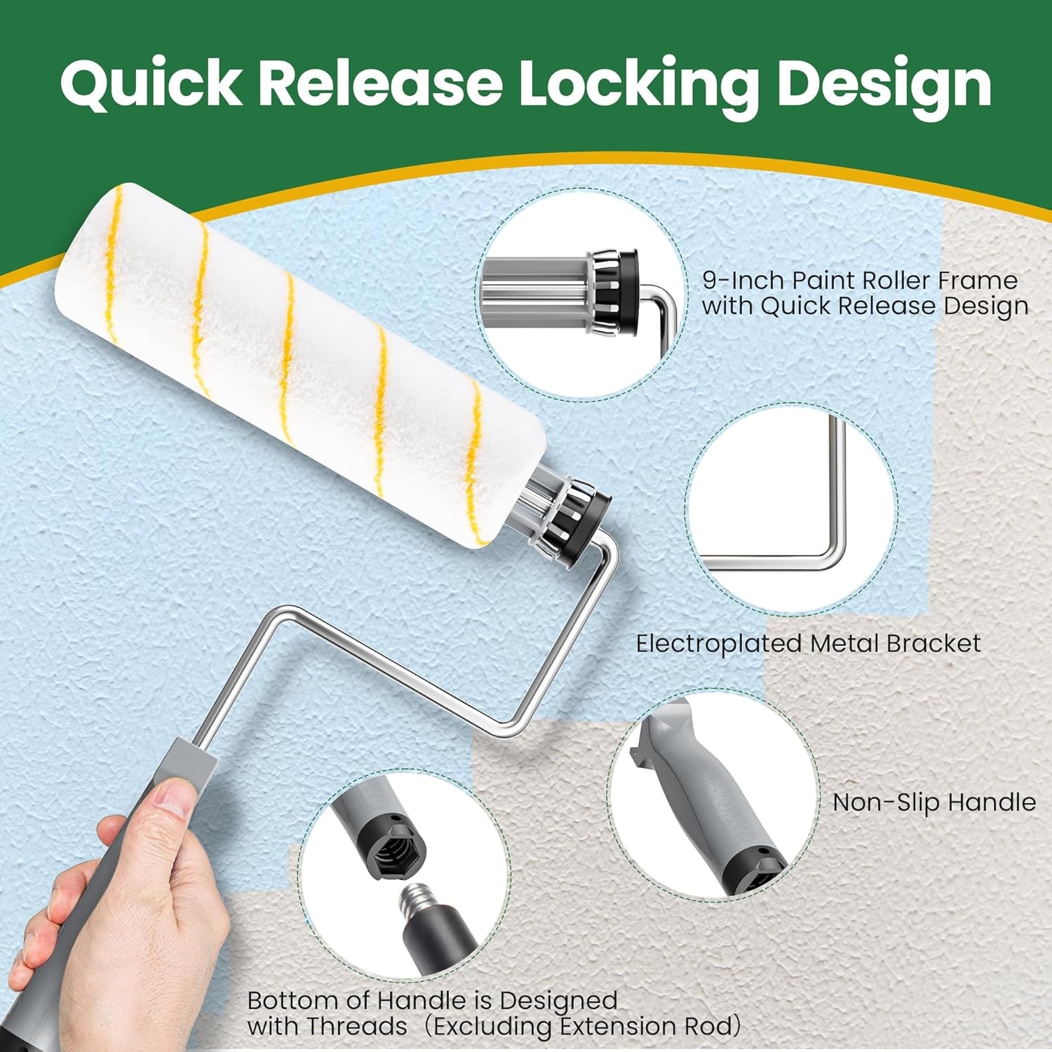 17 Piece Paint Roller Kit with 9 and 4 Inch Rollers Trays and Brushes for House