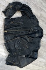 Vintage Classic Black bikers distressed heavy duty Leather Jacket Size 40