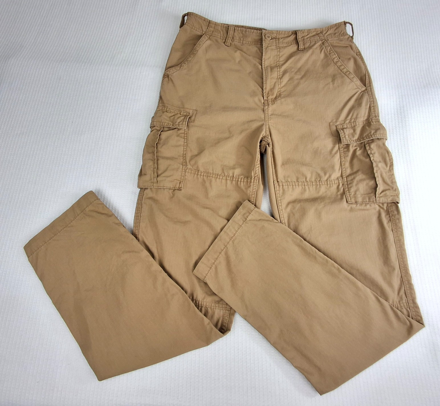 Mutual Weave Men's Cargo Pants Size 34 Ins 33 Relaxed Taper Ripstop Snap Beige