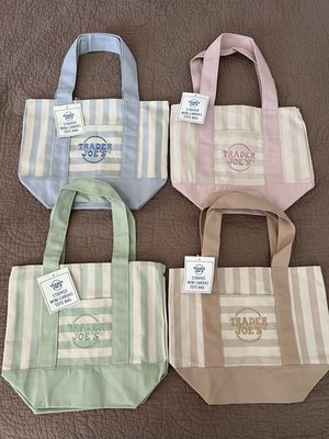 Trader Joe's Striped Mini Canvas Tote Bags NWT Set of 4 Multicolor