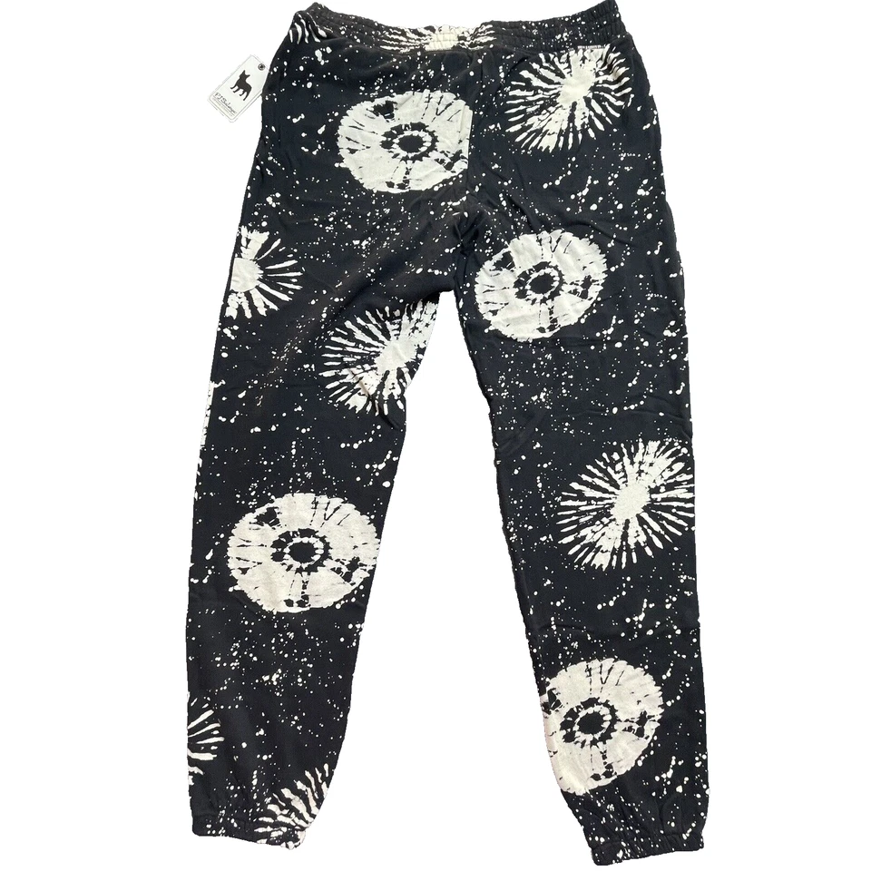 PJ Salvage Pantalones Mujer Medianos Terry Paño Negro Blanco Tie Dye Lindo Jogger Suave Foto 3 de 4