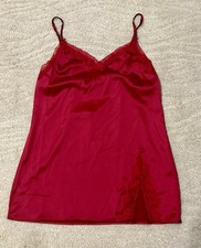 Victoria's Secret red lacquer satin lace-trim mini slip, one piece, SZ S, BNWT 