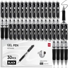deli Gel Pens, 30 Pcs Retractable Pens Black Ink, Medium Point Pen Bulk 0.7mm, S