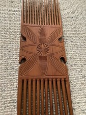 Hand Carved Wood African Hair Comb Pick 2-Sided Design-10" Long