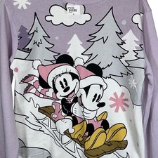 Disney Mickey Minnie Mouse Holiday Sweatshirt Lavender Purple Winter Sledding S