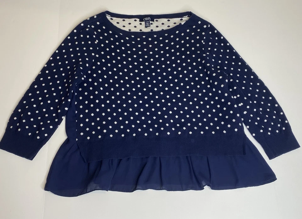 Suéter Top Chaps Para Mujer Capa Simulada L L L L Azul y Blanco Preppy Foto 4 de 4
