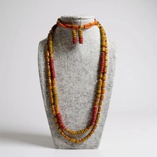 Two Layers Multi Yellow And Orange Coco Bead Long Necklace Earring Set