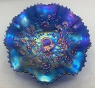 KILLER VINTAGE CARNIVAL ELECTRIC BLUE  NORTHWOOD GOOD LUCK RUFFLED BOWL “COLOR”