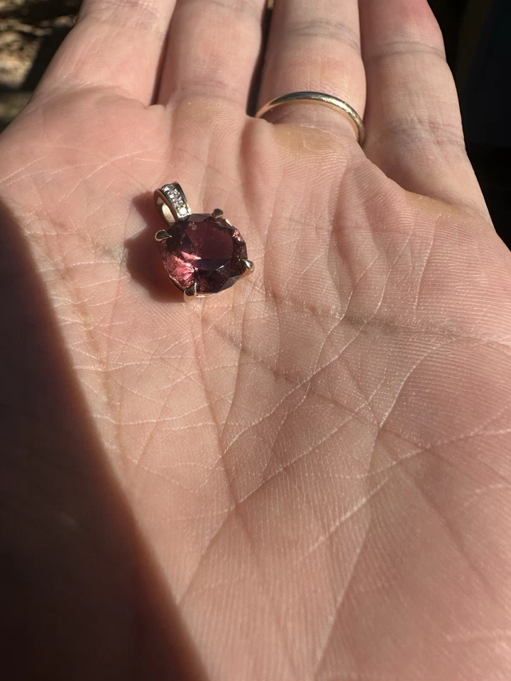 Colgante de turmalina 4,7 quilates 14 quilates oro rosa dimond collar piedras preciosas joyería Foto 3 de 4