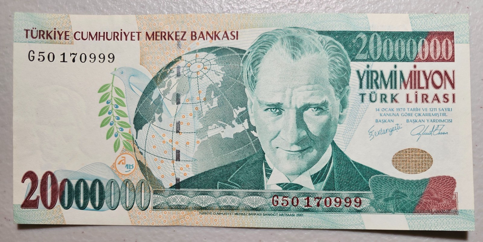 Turkey 20,000,000 Lira 2001