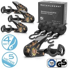 STAHLWERK Ratschengurt 4er Set 800 kg 5 m x 25 mm Spanngurt Zurrgurt mit Ratsche