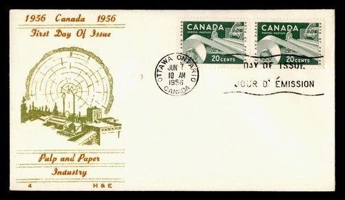 DR WHO 1956 CANADA FDC PULP/PAPER INDUSTRY ANIV H&E CACHET PAIR M76608