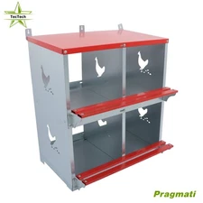 Wall Mount Durable Metal 4 Compartment Chicken Nesting Box Poultry Nest Box Red