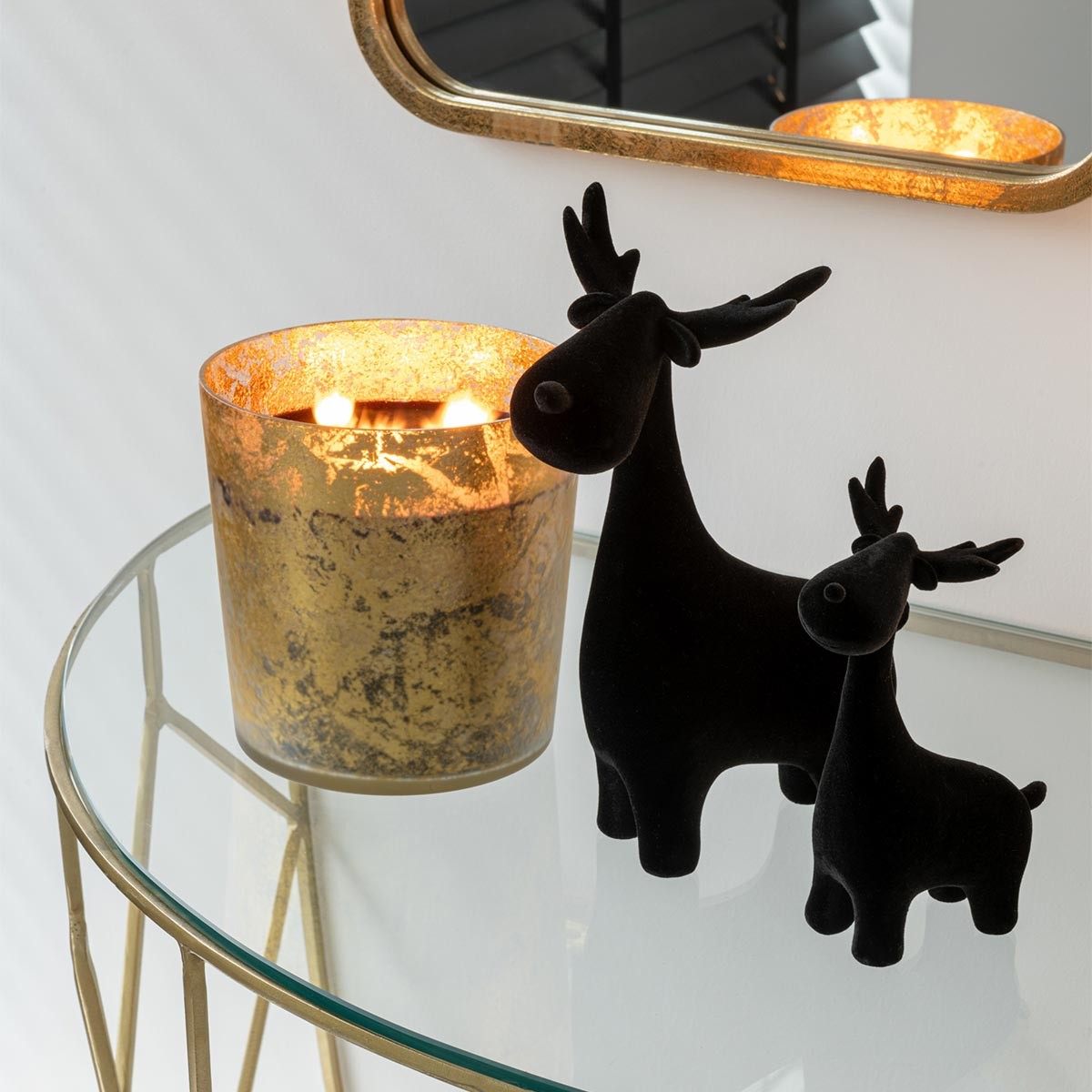 Cerfs Déco Velours Noir 25cm Objet Statuette Salon Hiver