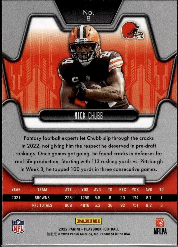 2022 Panini Playbook #8 Nick Chubb Cleveland Browns - Image 2 of 2