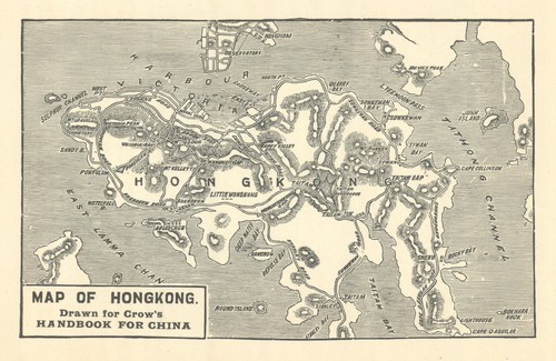 Sketch map of Hong Kong by Carl Crow 1921 old antique vintage plan chart
