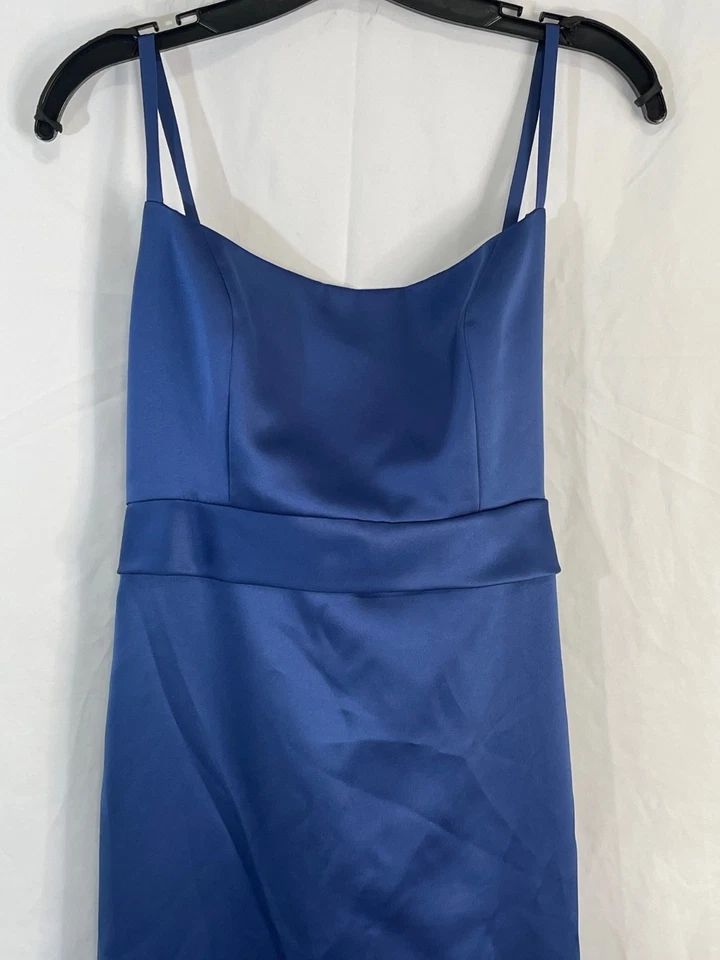 after six formal maxi dress sleveless blue zip up tie waist acetate made READ Foto 3 de 4