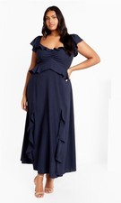 City Chic Plus Size XXL / 24 Fee Maxi Frill Dress Long Party Navy Blue
