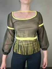 Deux Mille Vingt Six Sheer Mesh Top Olive Green See Through Blouse