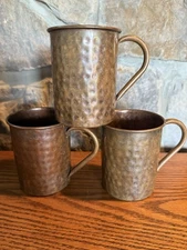 Used Yooreka Moscow Mule Copper Mugs Set Of 3 Some Signs Of Use, Hammered Finish