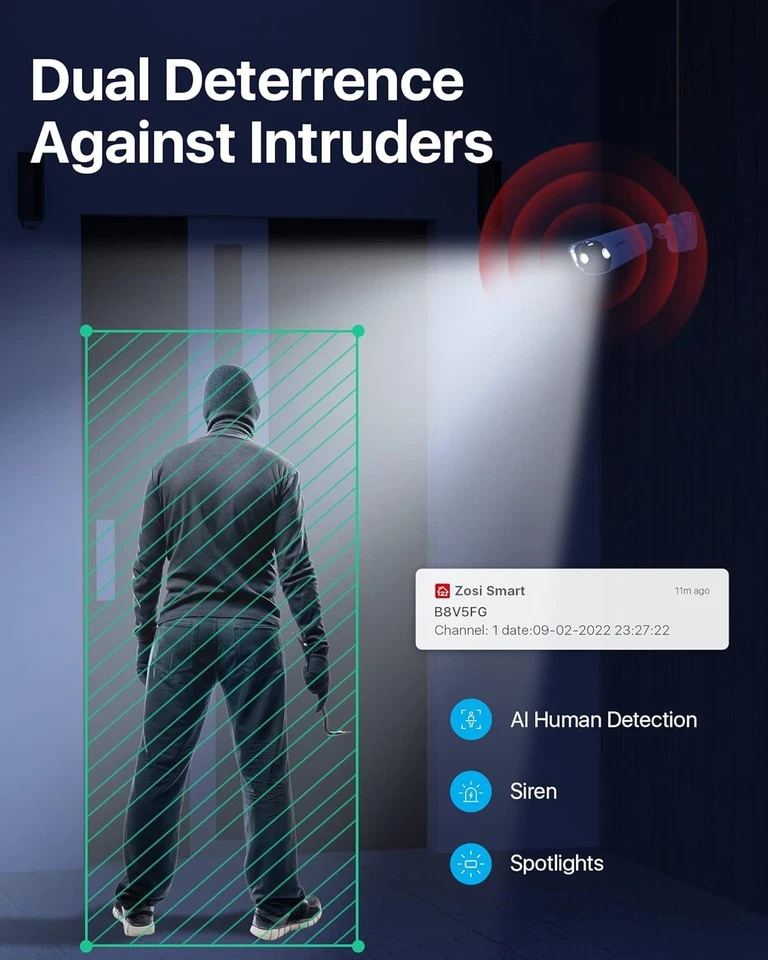 Система безопасности ZOSI 4K 8 МП WIFI 6 наружная ptz камера видеонаблюдения IP66 умный свет 1 ТБ - Изображение 4 из 4