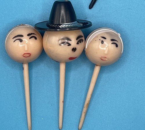 Lot Of 6 Vintage Thanksgiving Cupcake Picks Cake Toppers 2 Men 2 Women 2 Turkey - Picture 3 of 3