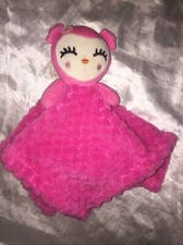 Hot Pink Owl Security Blanket 12x12 Baby Lovey Closed Eyes Flower Soft 11