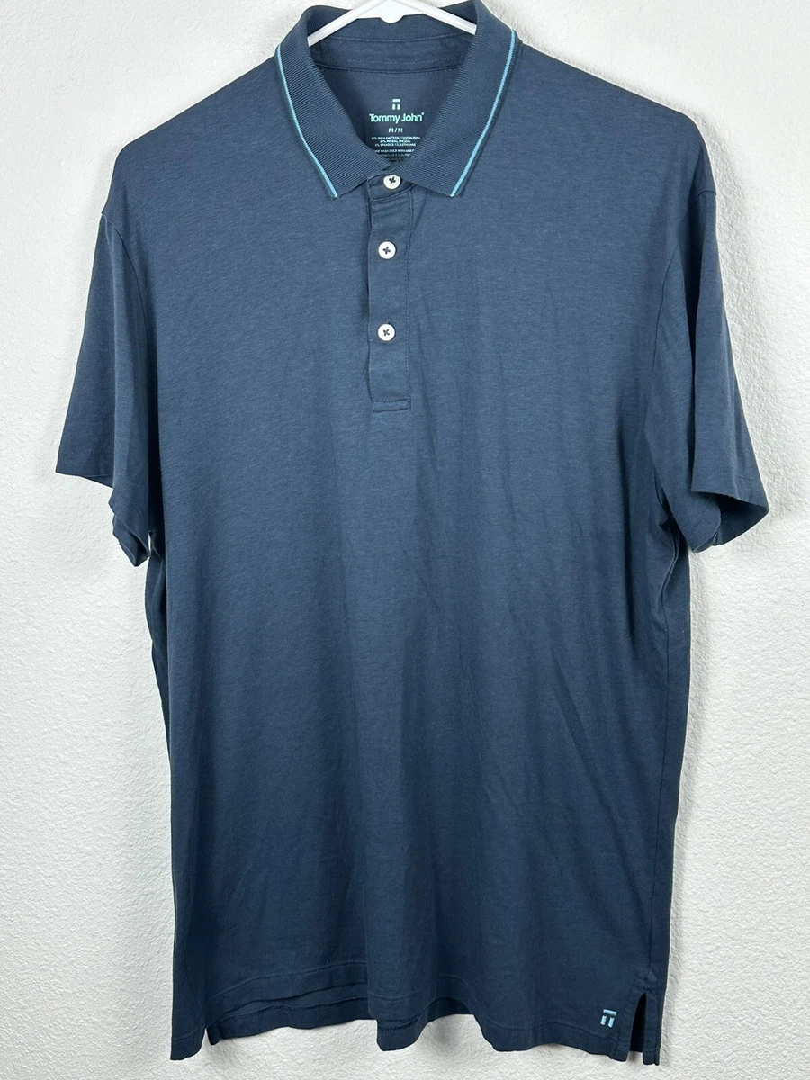 Tommy John Polo Shirt Mens Medium Blue Short Sleeve Stretch