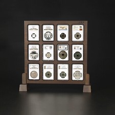 12CT Walnut Display Stand Case Holder for NGC Graded Coin Slab Storage Box