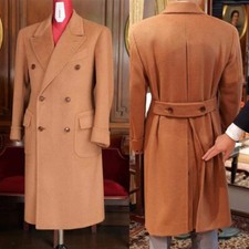 Camel 100 Cashmere Men's Coat Double Breasted Vintage Overcoat Winter Jacket