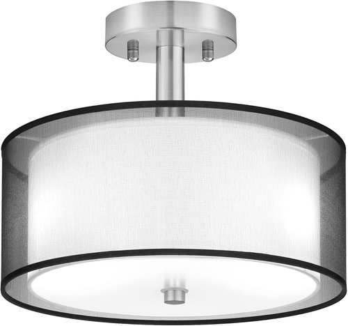 Semi Flush Mount Ceiling Light Fixture, 3-Light Drum Light with Double Fabric Sh - Picture 12 of 12