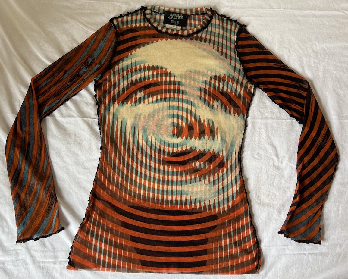 トップス vintage jean paul gaultier shirt dt VTG Jean Paul Gaultier Marlene Dietrich Mesh Long Sleeve Shirt XL