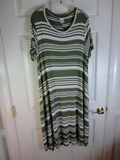 Honey & Lace Size 3X Women's Olive Green/White Striped Short Sleeve Dress Pocket