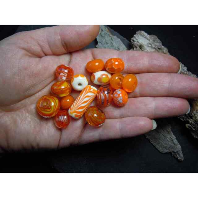 Mixed Orange. Orphan Glass Bead Set. Handmade Lampwork. Jewelry Supply. LWS-69