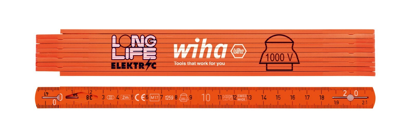 Wiha 42068 Electrician's Folding Ruler LongLife Plus Composite 2m UV Orange