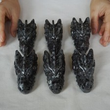 2.6LB 6Pcs Natural Flashy Larvikite Labradorite Crystal Dragon Head Carving /