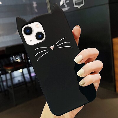 iPhone 13 Cat Case Lovely Cute 3D Cartoon Meow Cat Ears Ultra Slim Soft  Silicone | eBay