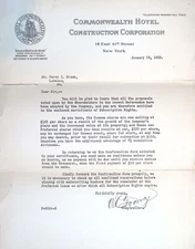 1923 Commonwealth Hotel Construction Corp. Letter NYC Stockholder Correspondence