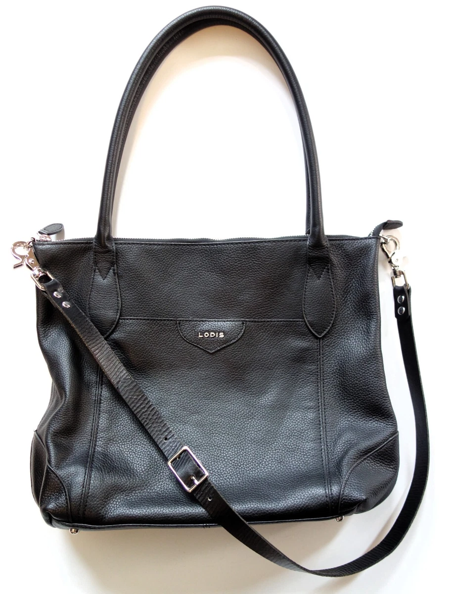 LODIS Sierra black genuine leather work TOTE BAG w J Crew belt crossbody strap