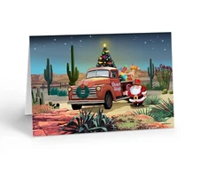 Christmas Greeting Cards with Santa and Vintage Red Truck, Desert Holiday-40109